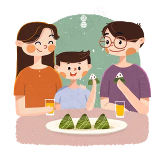 一家三口过端午吃粽子