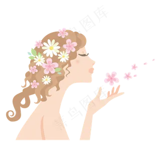 三八女神节粉色系卡通手绘女神元,免抠元素