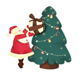 圣诞节礼物圣诞老人松树挂礼物PNG,免抠元素