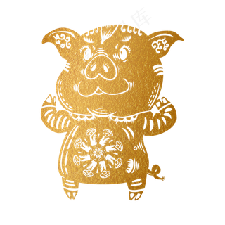 2019新年手绘卡通剪纸猪,免抠元素