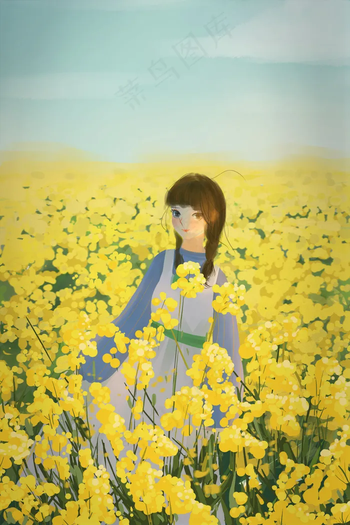 春天夏至油菜花植物少女天空旅游踏青场景(3545X5315(DPI:300))psd模版下载