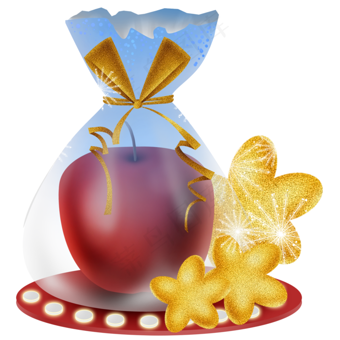 平安夜红苹果和金色星星,免抠元素