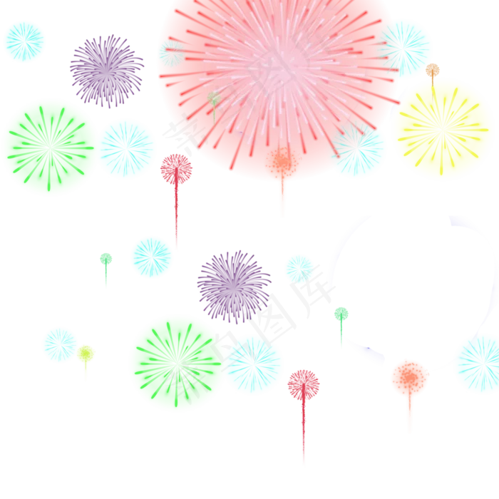 彩色喜庆烟花,免抠元素(2000*2000px 300 dpi )psd模版下载