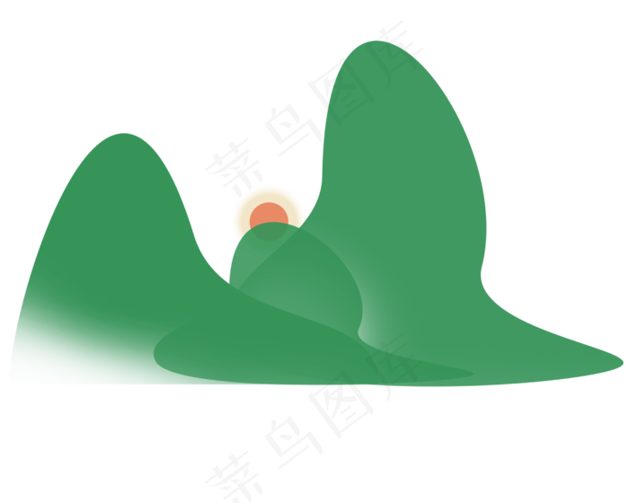 中国风绿色山峰装饰简笔画图