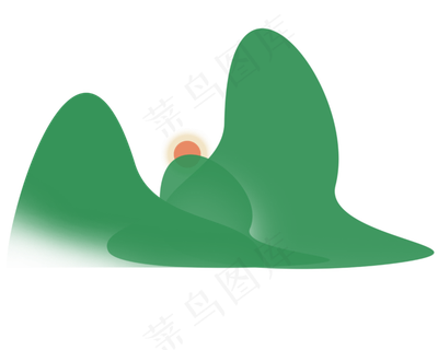 中国风绿色山峰装饰简笔画图
