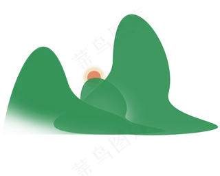 中国风绿色山峰装饰简笔画图