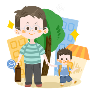 父亲节父亲送孩子上学PNG素材