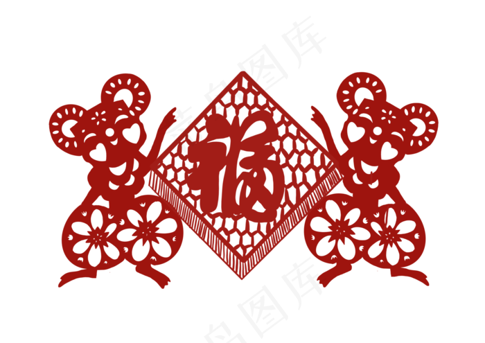 福字剪纸鼠年,免抠元素(3508X2480(DPI:300))psd模版下载