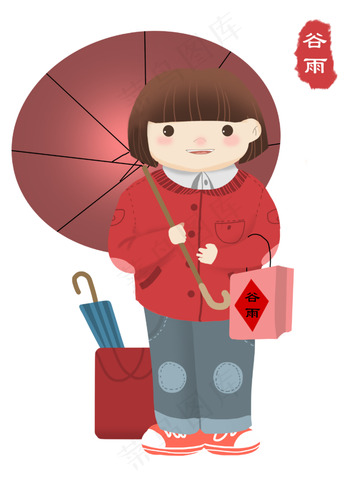 谷雨打伞的小女孩