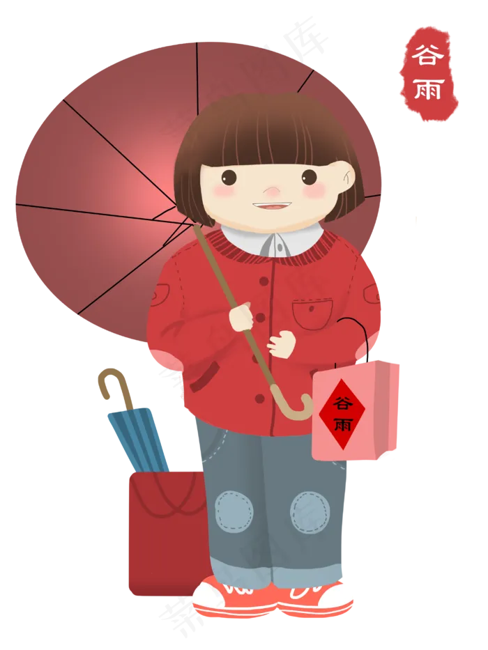 谷雨打伞的小女孩