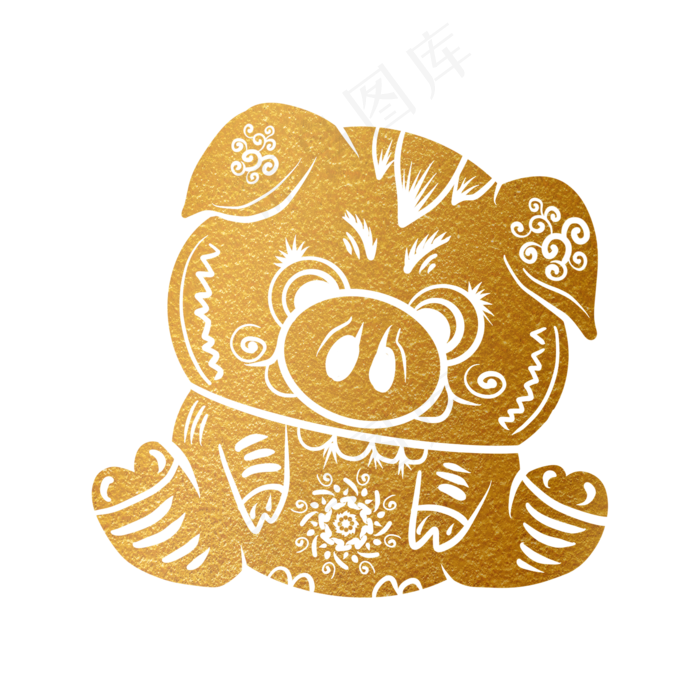 2019新年手绘卡通剪纸猪,免抠元素