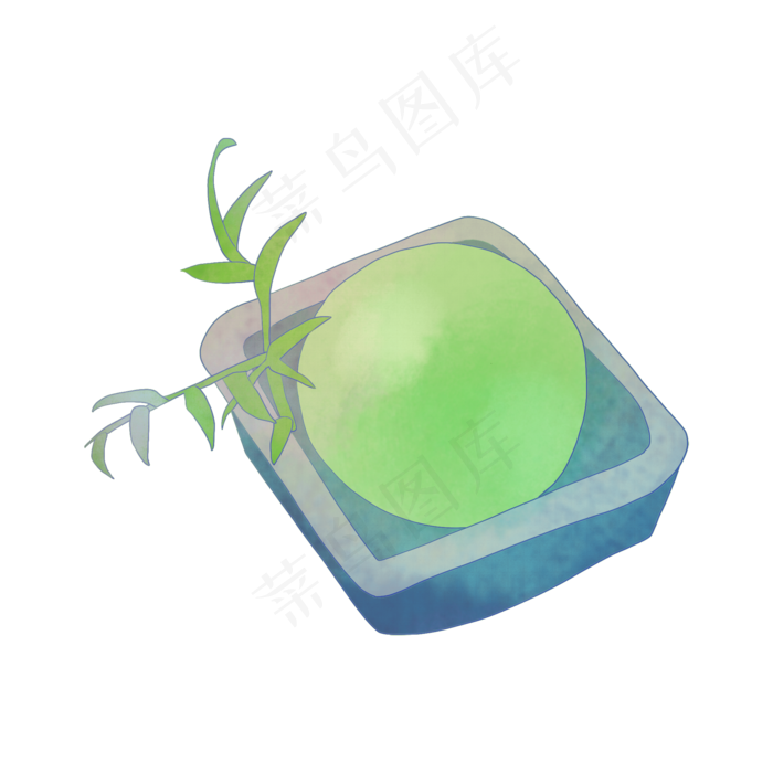 绿色的青团和叶子插画,免抠元素