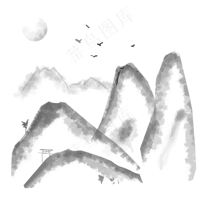 山水中国风水墨素材元素