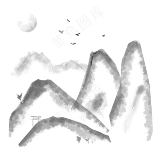 山水中国风水墨素材元素