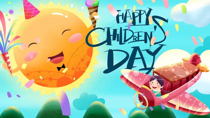 蓝色系卡通手绘风儿童节节日飞机配图(2880*1620px 300 dpi )psd模版下载