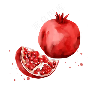 夏天夏日水果水彩红色石榴手绘电