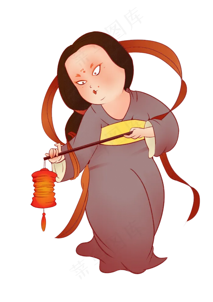 手绘元宵节提花灯古代美女人物插,免抠元素