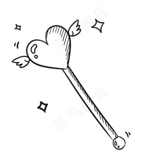 卡通黑白简约六一儿童节魔法棒,免抠元素