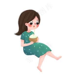 女孩在喝饮料免抠图