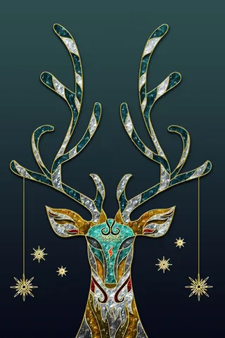 抽象长角鹿鹿头像白蓝黄绿现代风珐琅装饰画