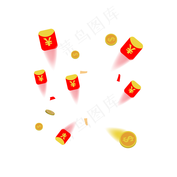 红包硬币漂浮优惠券,免抠元素
