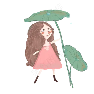 小暑大暑小女孩荷叶手绘图