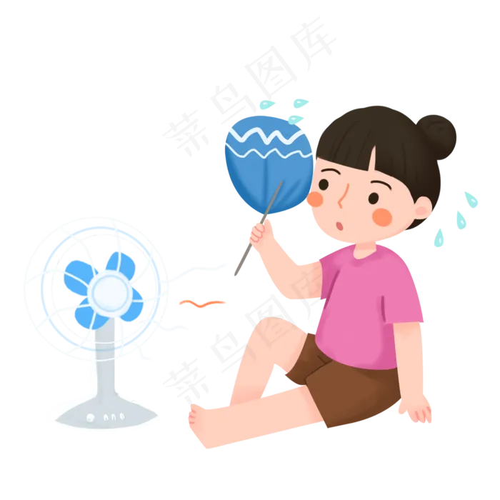 处暑女孩在家乘凉素材(2000X2000(DPI:300))psd模版下载