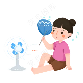 处暑女孩在家乘凉素材