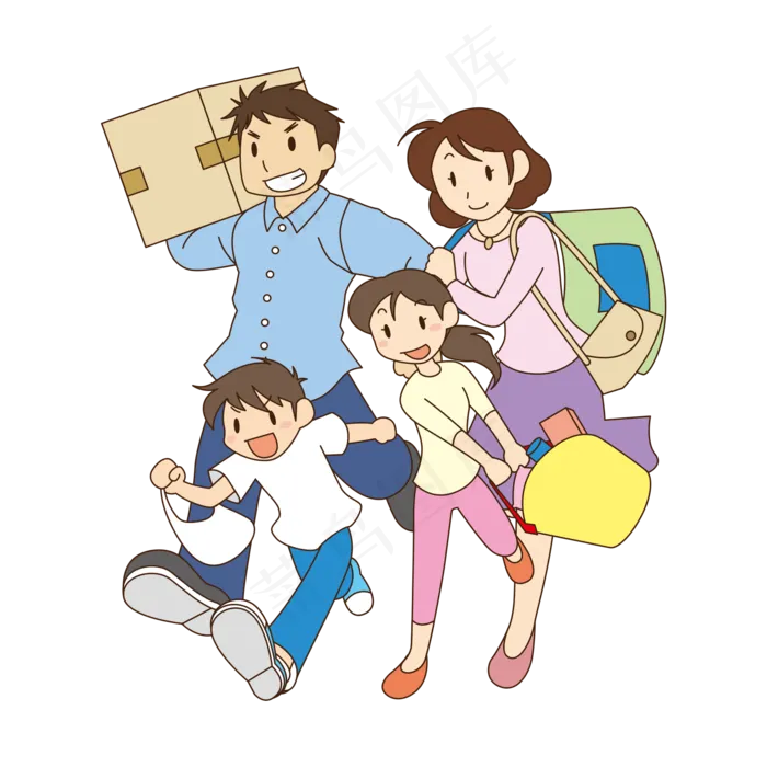 618多彩卡通手绘全家购物ai矢量模版下载