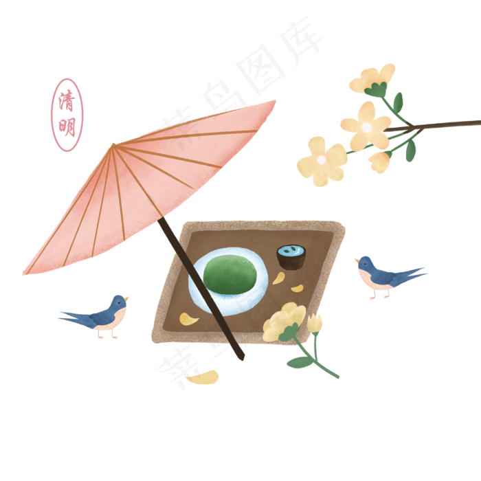 清明青团燕子黄花伞装饰青团(3000X3000(DPI:300))psd模版下载