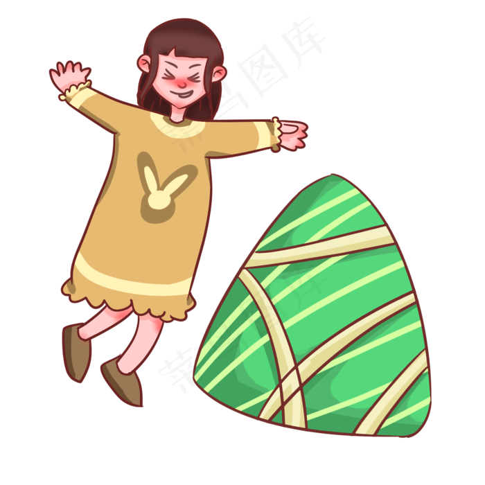 粽子节开心过节日的女孩手绘