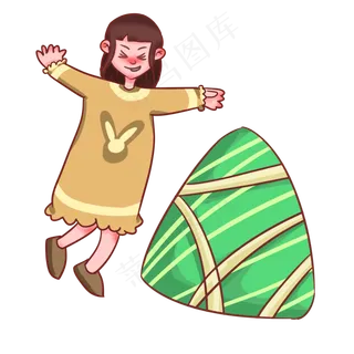 粽子节开心过节日的女孩手绘