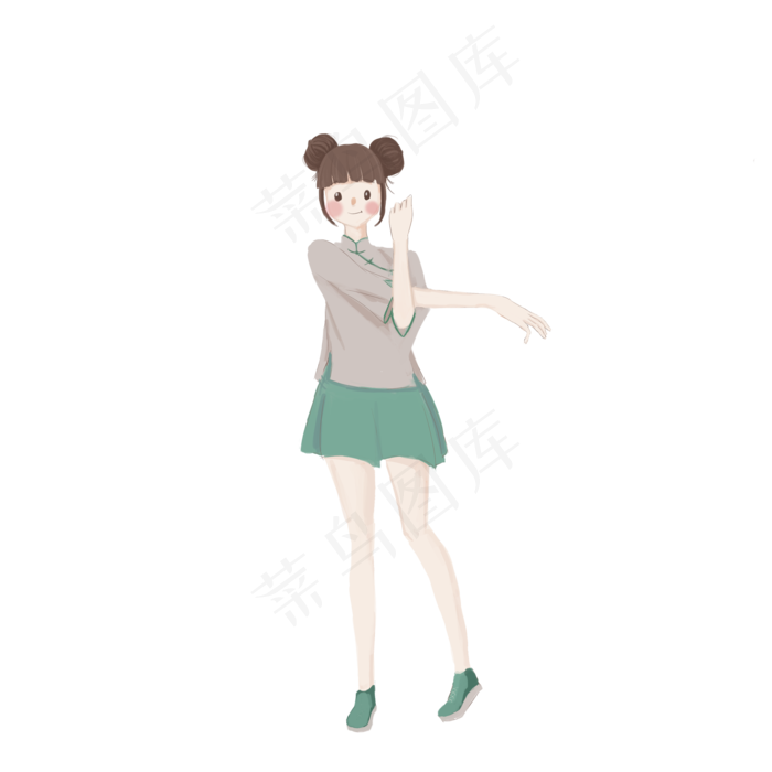 手绘国风女孩做运动插画元素