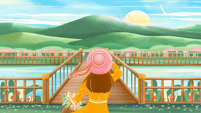 清明清晨去墓园祭祀的少女(2880*1620px 300 dpi )psd模版下载