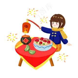 腊八节小女孩喝腊八粥手绘,免抠元素