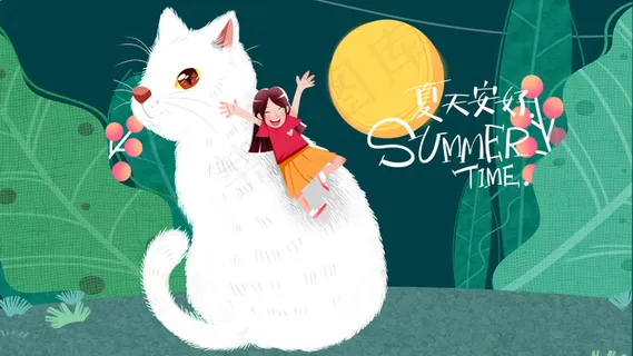 绿色系卡通手绘风夏景配图 绿色系卡通手绘风夏景配图
