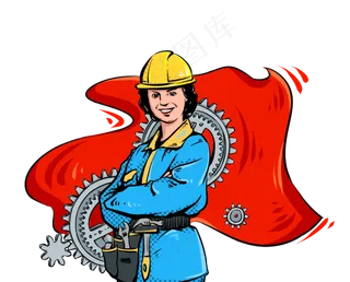 劳动节波普工人齿轮红旗飘飘,免抠元素