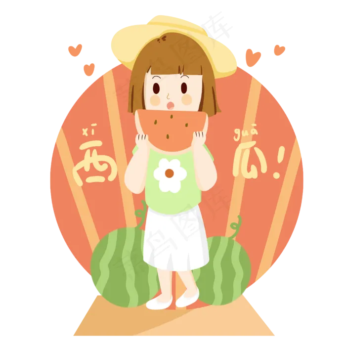 夏日水果女孩西瓜(3000X3000(DPI:300))psd模版下载
