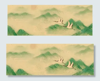 中国风手绘场景古风水墨banner