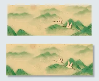 中国风手绘场景古风水墨banner