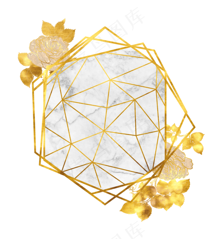 欧美典雅白色大理石金色几何框玫