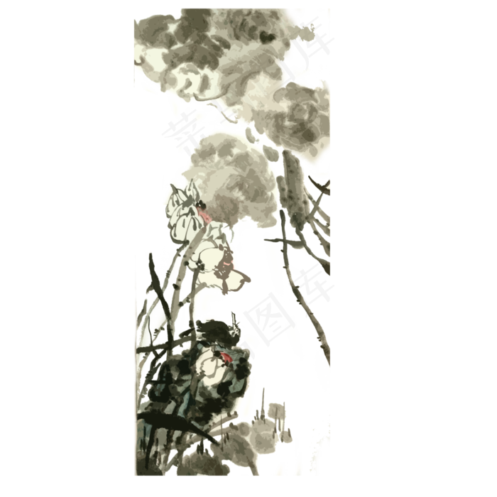 水墨墨荷写意风雅雅致文人画花鸟,免抠元素(4000X4000(DPI:300))psd模版下载
