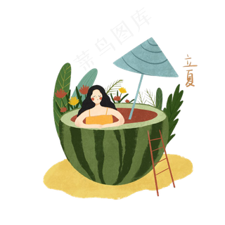 二十四节气农历立夏夏日西瓜消夏,免抠元素
