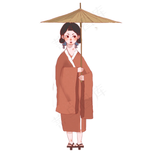 清明节打伞的小女孩