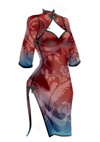 红色鸟花纹旗袍