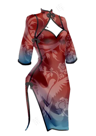 红色鸟花纹旗袍