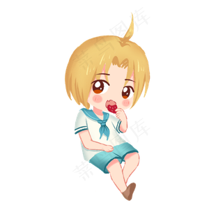 儿童节吃草莓的小男孩