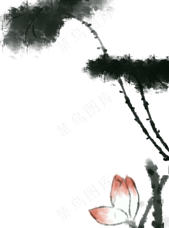 大荷叶水墨荷边框