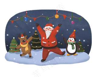 圣诞节圣诞夜圣诞老人麋鹿企鹅,免抠元素