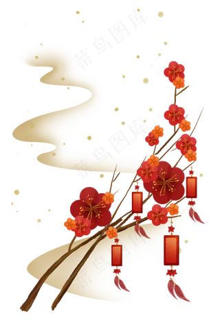 二十四节气立春踏春红色梅花,免抠元素